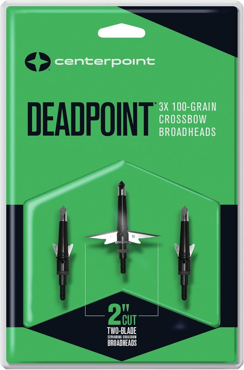 CentroPoint DEADPOINT Broadhead 100 Grain 3-Pack - Mechanical Crossbow Broadheads with 2 Inch Cut and Stainless-Steel Blades - Image 1
